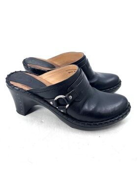 FRYE Charlotte Black Leather Harness Strap Clogs Mule Slip On Shoes Womens 7.5